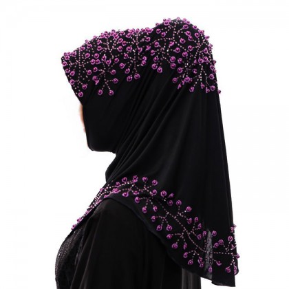 Purple Pearl Black Hijab